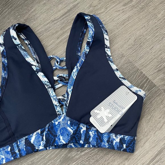 NWT Splendid Blue Snakeskin Printed Sports Bra XS Women's Strappy in Back - Picture 3 of 8